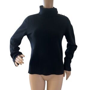 Mainbocher Cashmere Sweater Convertible Turtleneck Faux Pearl Buttons